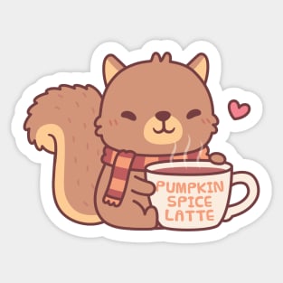 Cute Squirrel Loves Pumpkin Spice Latte Sticker